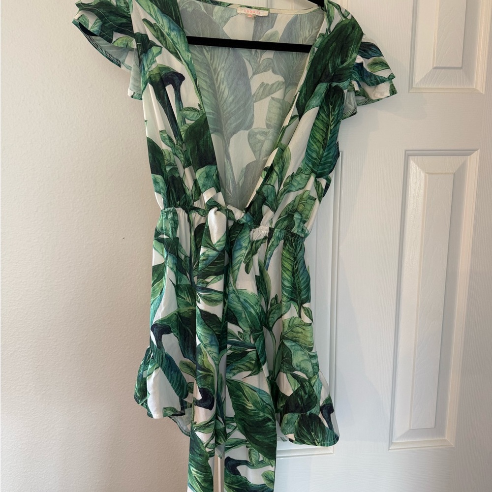 Banana Leaf Print Wrap Romper